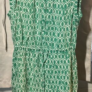 LOFT Green and White Patterned Sleeveless Dress